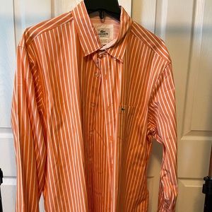 Lacoste Orange with White Striped Button Down